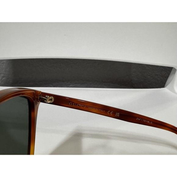 GUCCI GG0022S-002 Women's Cateye Sunglasses Havana Tortoise Gold Logo/Green 57mm - Picture 5 of 15
